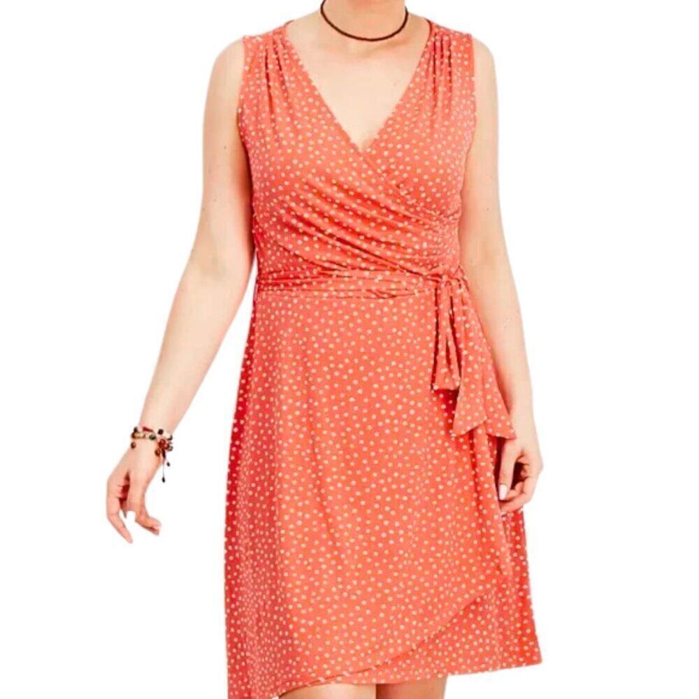 NWT 41 Hawthorn Kaylee Surplice Faux Wrap Polka Dot Knit Dress in Coral/…